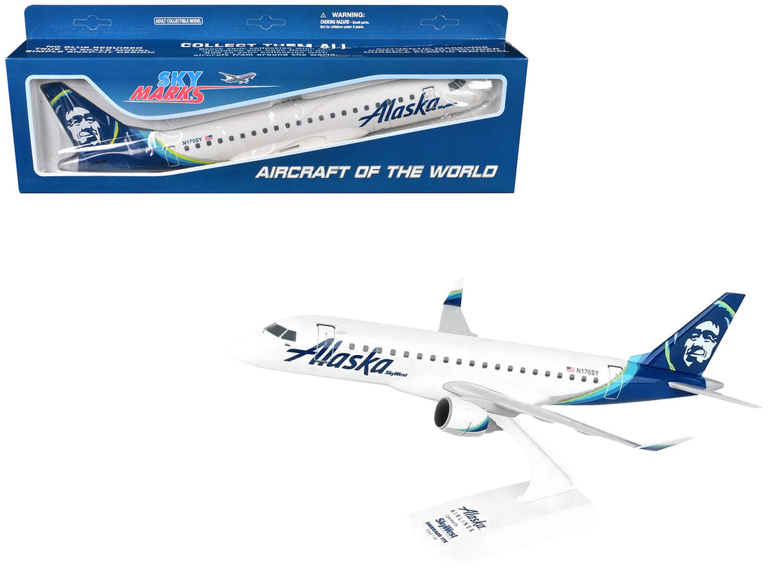 Embraer E175 Commercial Aircraft "Alaska Airlines - SkyWest Airlines" (N170SY) White with Blue Tail (Snap-Fit) 1/100 Plastic Model by Skymarks-0