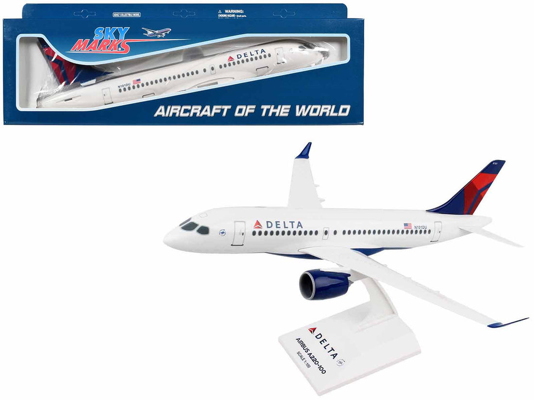 Airbus A220-100 Commercial Aircraft "Delta Air Lines" (N101DU) White with Red and Blue Tail (Snap-Fit) 1/100 Plastic Model by Skymarks-0