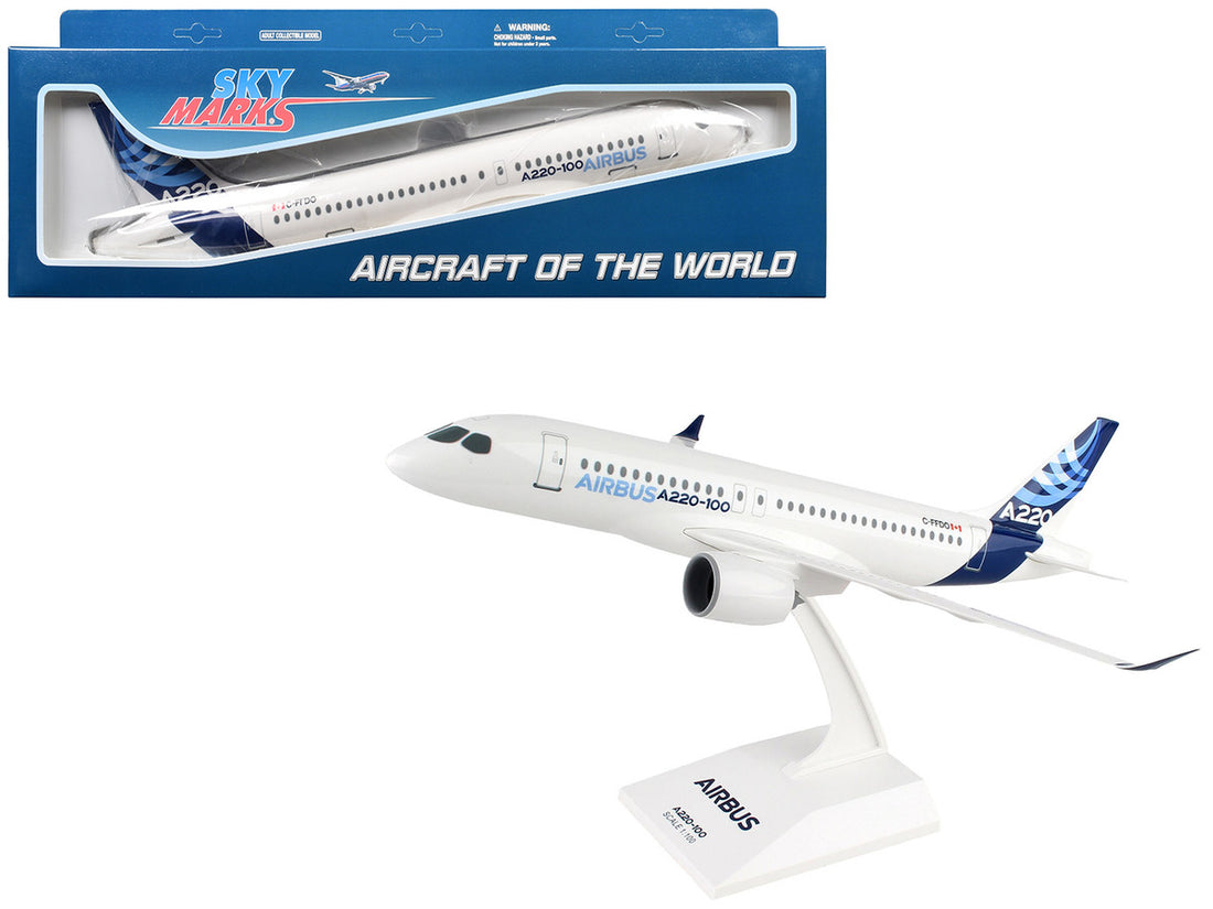 Airbus A220-100 Commercial Aircraft "Airbus Corporate Livery" (C-FFDO) White with Blue Tail (Snap-Fit) 1/100 Plastic Model by Skymarks-3