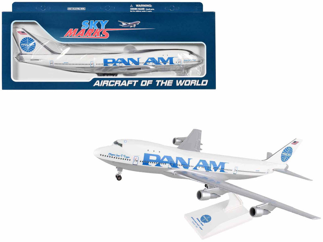 Boeing 747-100 Commercial Aircraft with Landing Gear "Pan American (Pan Am) Airways" (N8642E) White (Snap-Fit) 1/200 Plastic Model by Skymarks-0