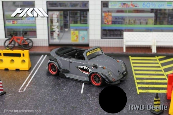 VW Beetle Convertible Cabriolet Grey Shark Mouth 1:64 by HKM Model Side View