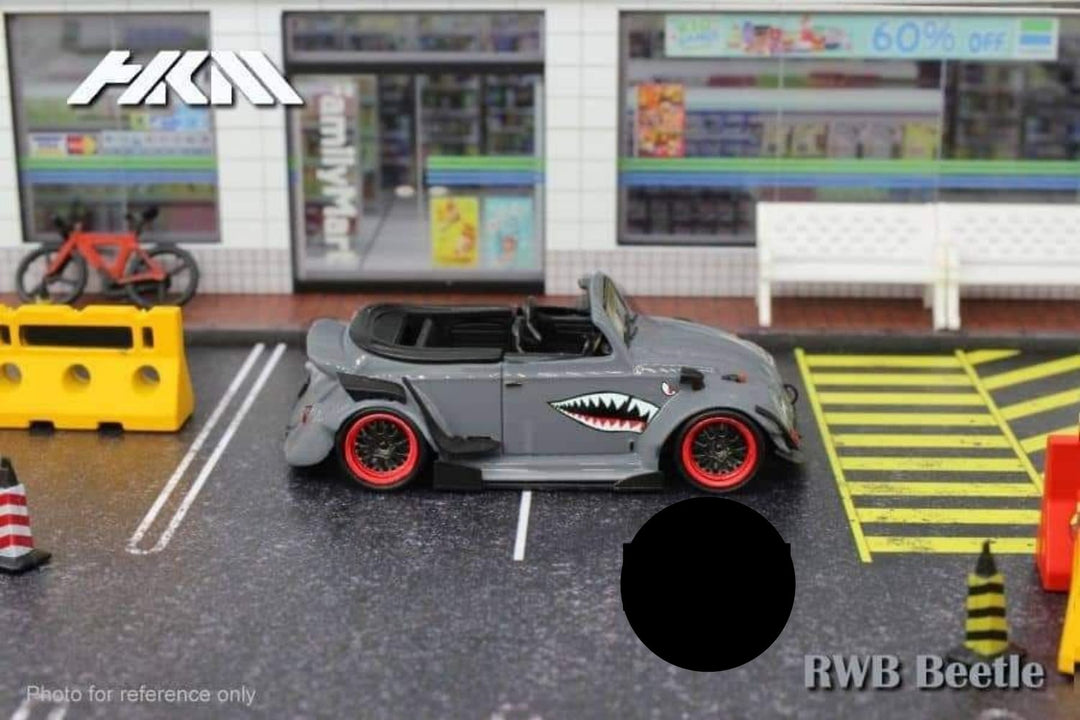 VW Beetle Convertible Cabriolet Grey Shark Mouth 1:64 by HKM Model Side View 2