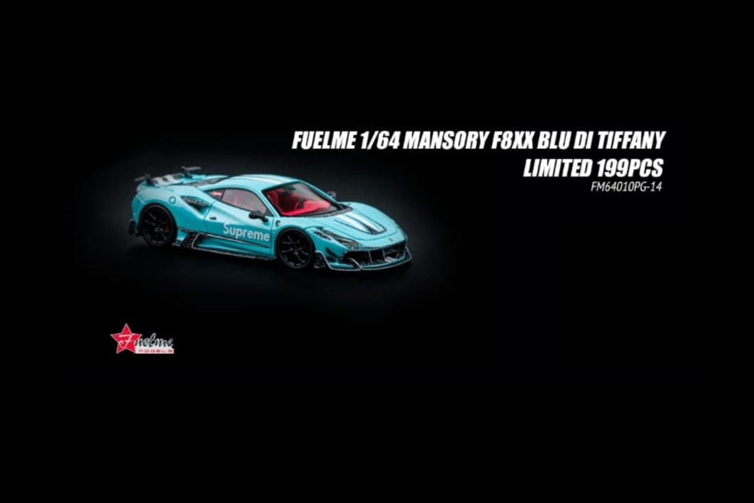 Ferrari Mansory F8XX TIFFANY Blue SUPREME 1:64 Resin by FuelMe Angled Passenger Side View