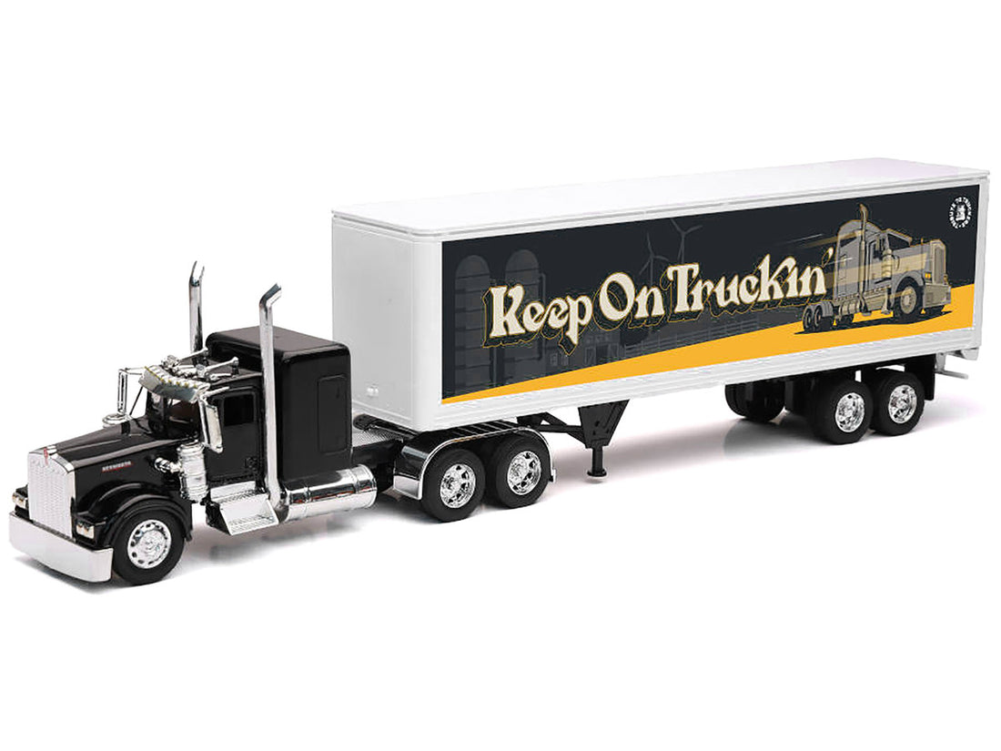 Kenworth W900 Truck Black with Dry Van Trailer "Tribute To Truckers Keep on Truckin'" "Long Haul Truckers" Series 1/32 Diecast Model by New Ray-1