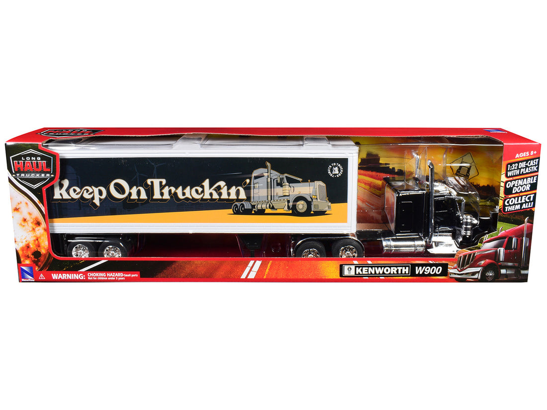 Kenworth W900 Truck Black with Dry Van Trailer "Tribute To Truckers Keep on Truckin'" "Long Haul Truckers" Series 1/32 Diecast Model by New Ray-2