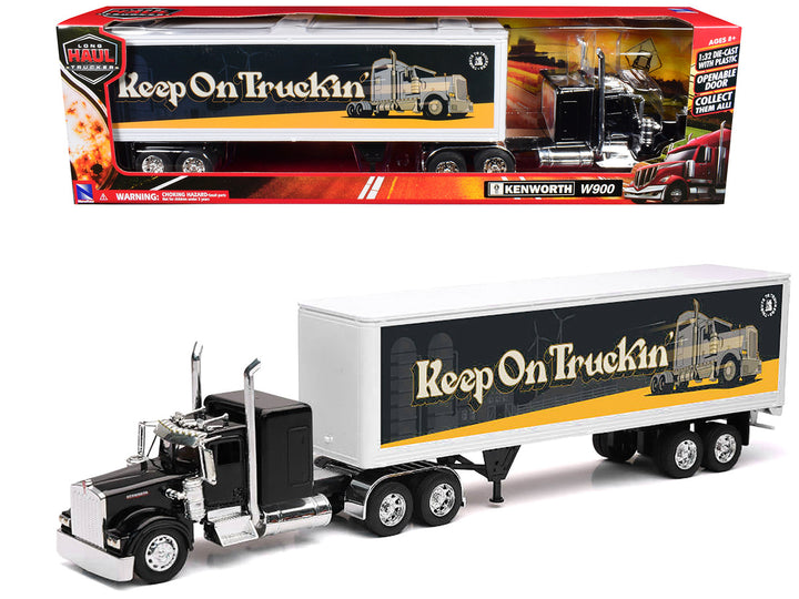 Kenworth W900 Truck Black with Dry Van Trailer "Tribute To Truckers Keep on Truckin'" "Long Haul Truckers" Series 1/32 Diecast Model by New Ray-0