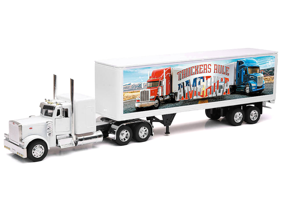 Peterbilt 379 Truck White with Dry Van Trailer "Truckers Rule America" "Long Haul Truckers" Series 1/32 Diecast Model by New Ray 3