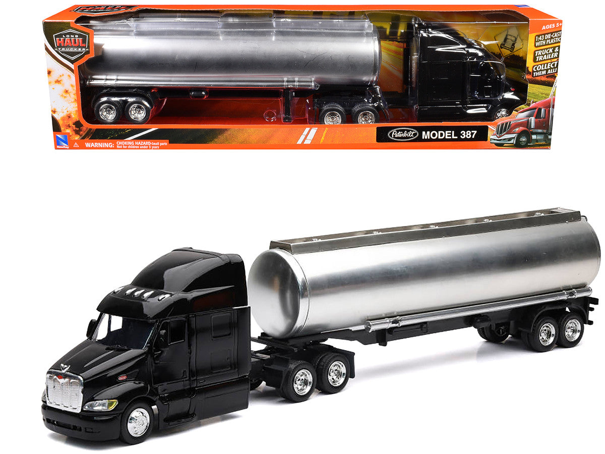 Peterbilt 387 Truck Black with Tanker Trailer Silver "Long Haul Truckers" Series 1/43 Diecast Model by New Ray-2