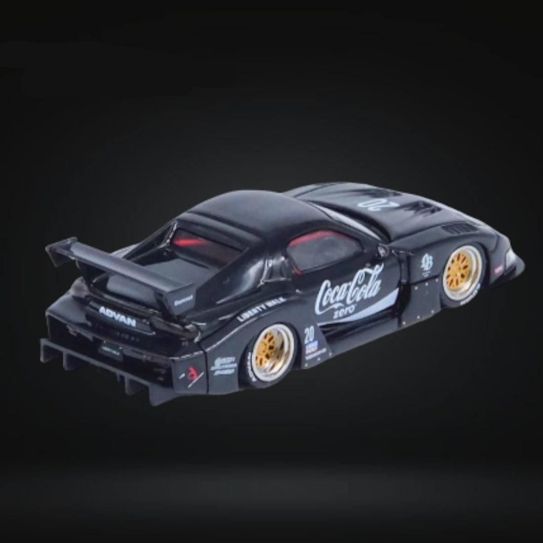 Mazda RX-7 LBWK in Black 1:64 by Inno64 IN64-LBWK-RX7-01 Angled Rear View