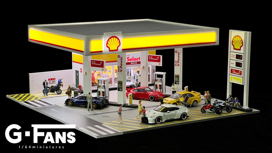 Shell Gas Station 1:64 Scale Diorama Model Scene by G-Fans Sign View