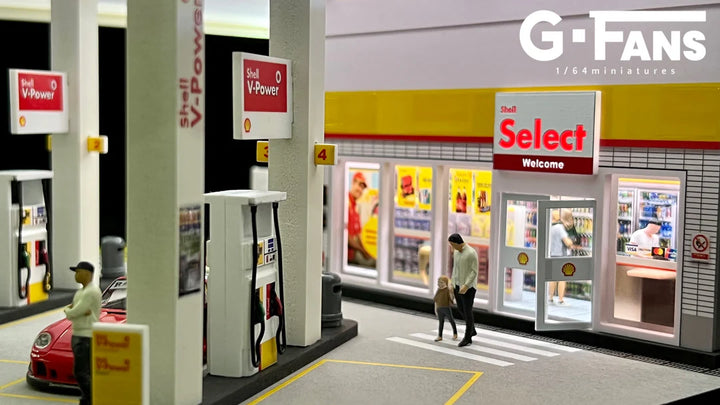Shell Gas Station 1:64 Scale Diorama Model Scene by G-Fans Entrance View