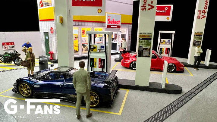 Shell Gas Station 1:64 Scale Diorama Model Scene by G-Fans Dispenser View