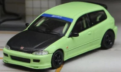 Honda Civic EG6 Spoon Green Livery 1:64 Scale Diecast Model by Street Weapon Front View