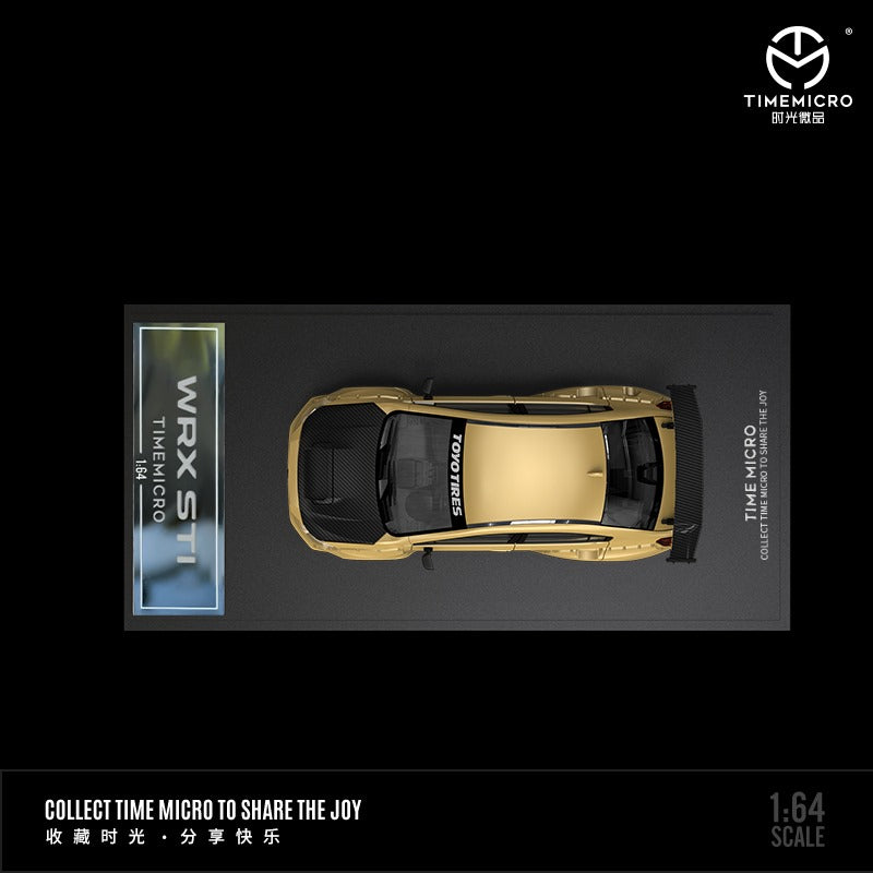 Subaru Impreza WRX STI Gold Carbon with Black Hood 1:64 Diecast Scale Model by TimeMicro Top View