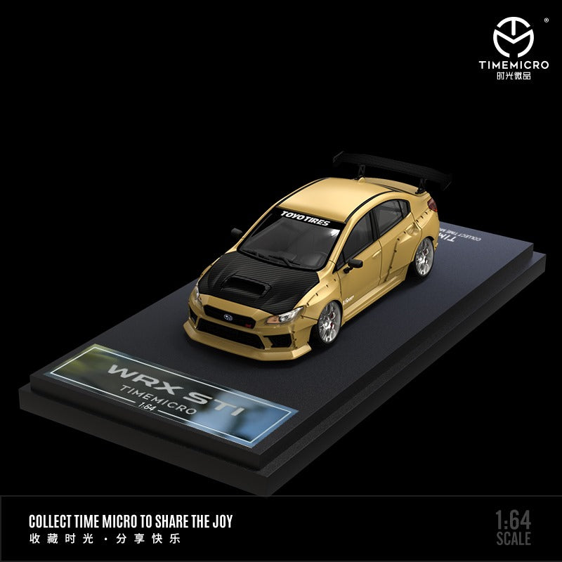 Subaru Impreza WRX STI Gold Carbon with Black Hood 1:64 Diecast Scale Model by TimeMicro