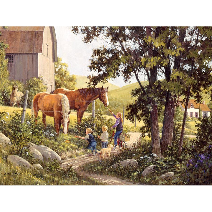 Cobble Hill Summer Horses 500 Piece Jigsaw Puzzle featuring horses in a summer country scene image