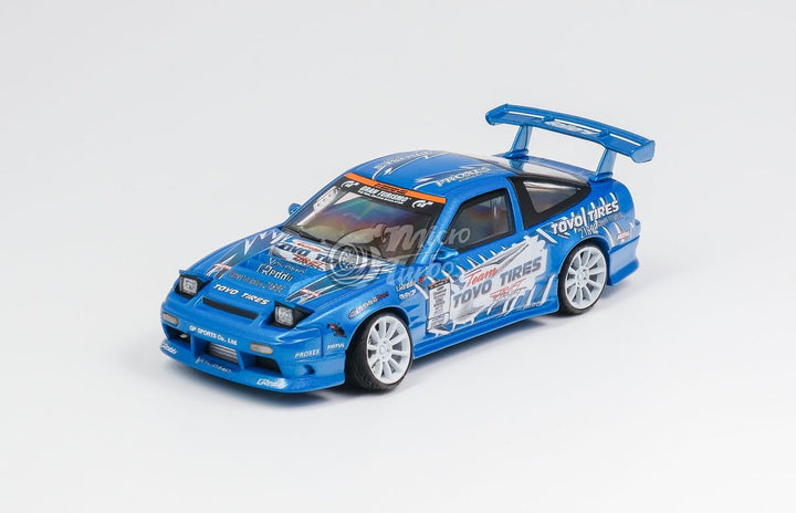 Nissan 180SX Type X Team "TOYO TIRES" Drift Metallic Blue 1:64 by MicroTurbo Driver Side Angle View 2