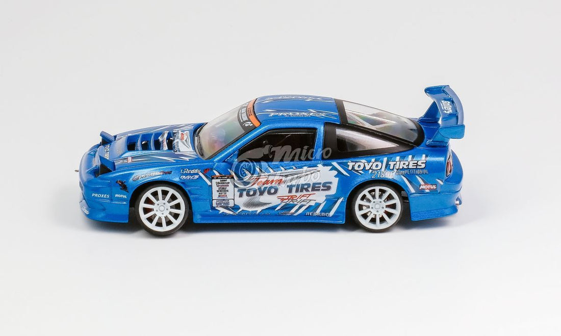 Nissan 180SX Type X Team "TOYO TIRES" Drift Metallic Blue 1:64 by MicroTurbo Side View