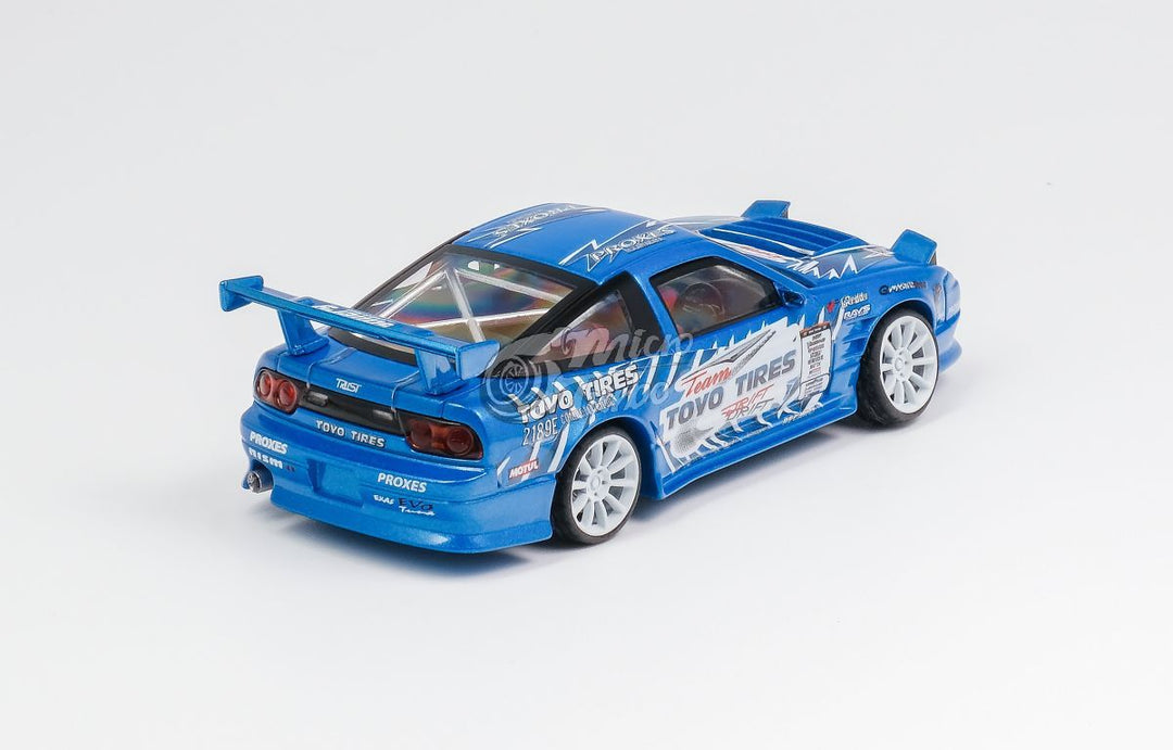 Nissan 180SX Type X Team "TOYO TIRES" Drift Metallic Blue 1:64 by MicroTurbo Angle Rear View 2