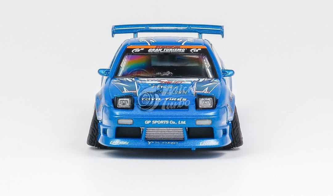 Nissan 180SX Type X Team "TOYO TIRES" Drift Metallic Blue 1:64 by MicroTurbo Front View