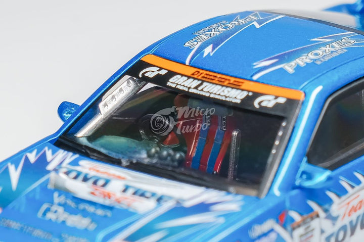 Nissan 180SX Type X Team "TOYO TIRES" Drift Metallic Blue 1:64 by MicroTurbo Front Window View