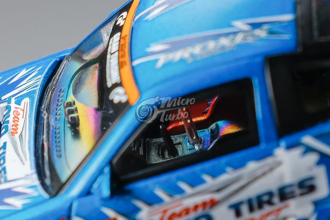 Nissan 180SX Type X Team "TOYO TIRES" Drift Metallic Blue 1:64 by MicroTurbo Driver Window View