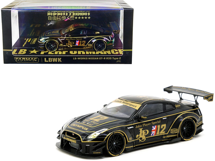 Nissan GT-R R35 Type 2 LB-Works RHD (Right Hand Drive) #12 Black "John Player Special" 1/43 Diecast Model Car by Tarmac Works-0