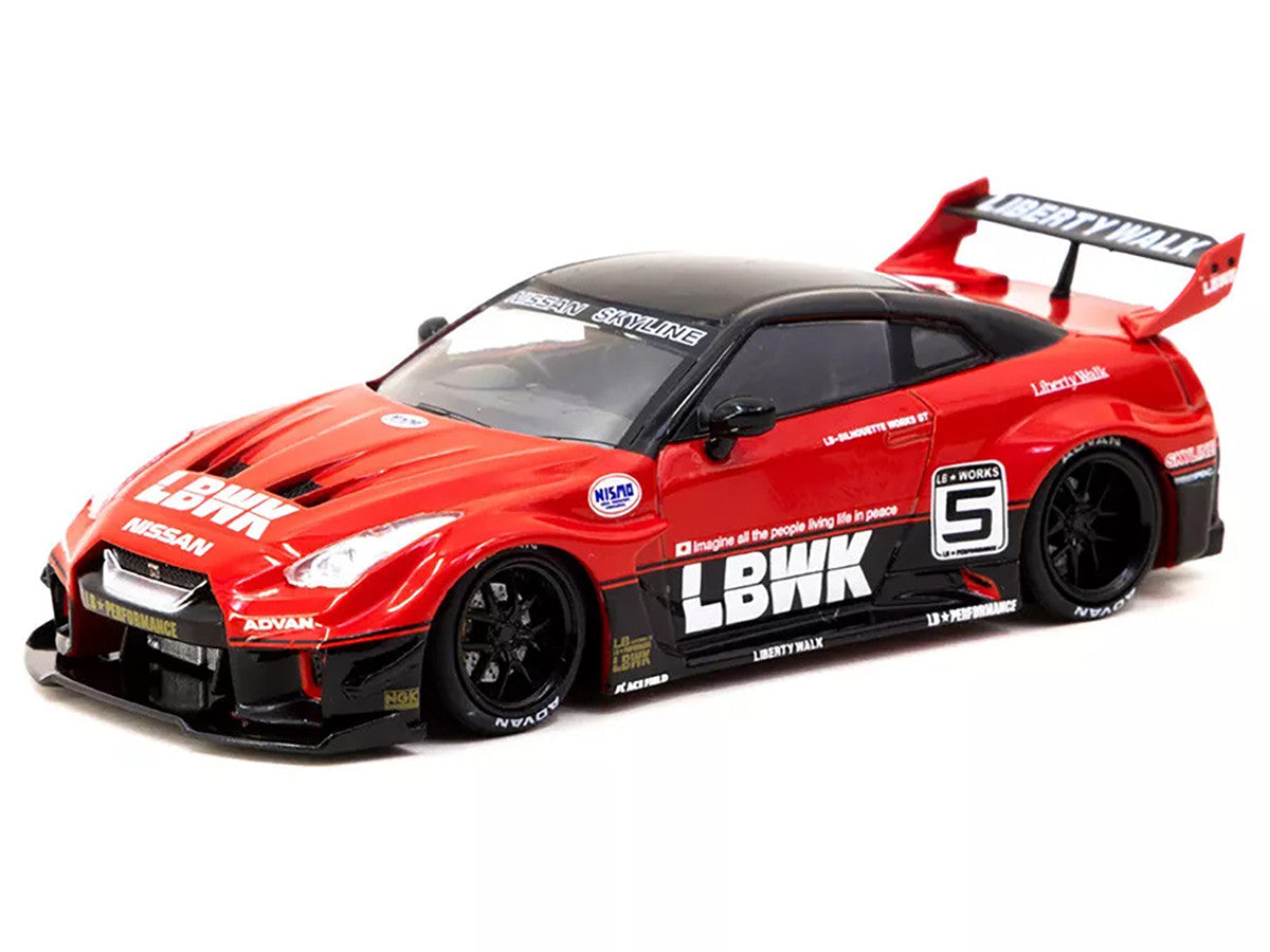 Nissan 35GT-RR LB-Silhouette WORKS GT RHD (Right Hand Drive) #5 "Liberty Walk" Red and Black "Hobby43" Series 1/43 Diecast Model Car by Tarmac Works-1