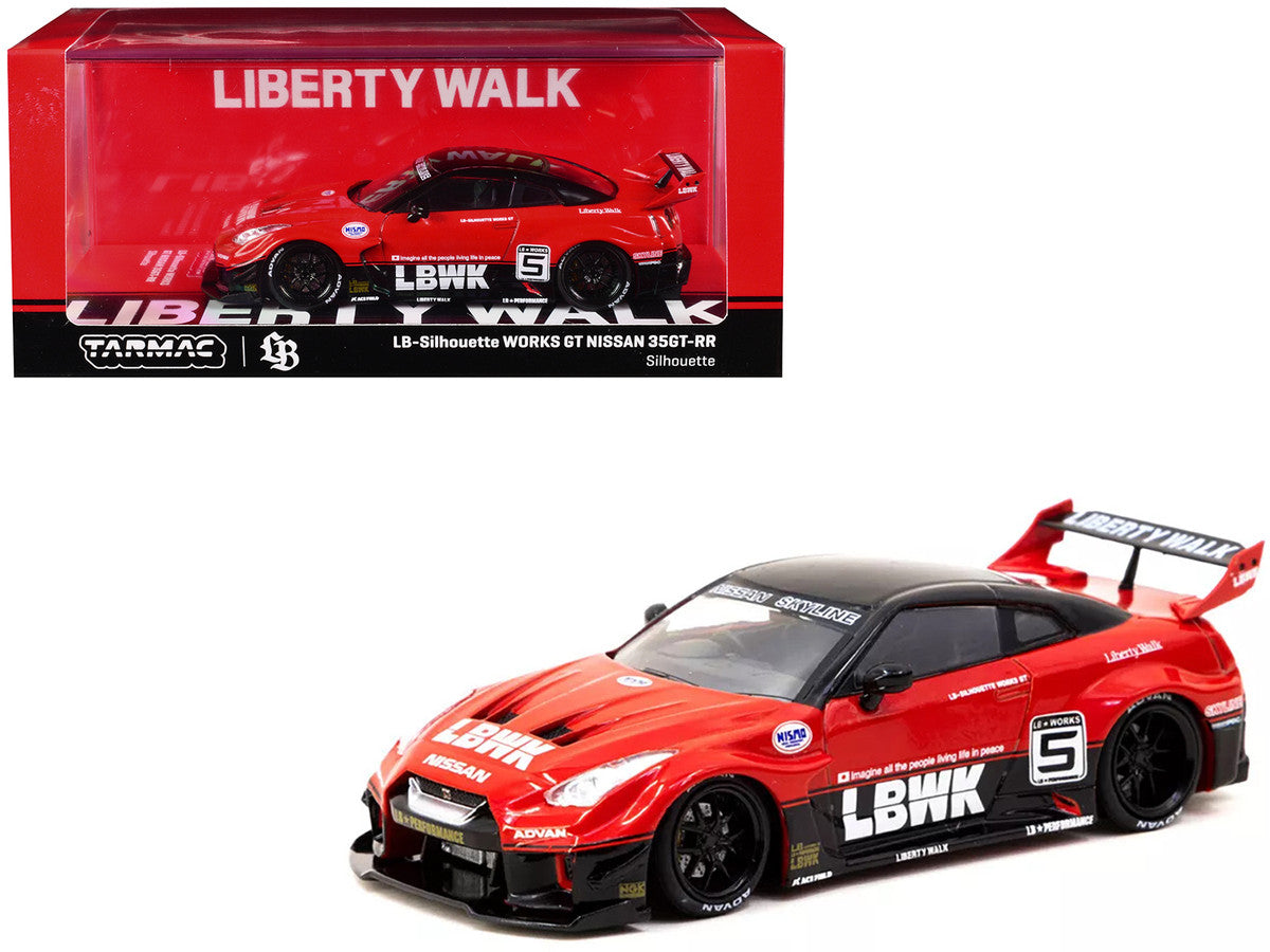 Nissan 35GT-RR LB-Silhouette WORKS GT RHD (Right Hand Drive) #5 "Liberty Walk" Red and Black "Hobby43" Series 1/43 Diecast Model Car by Tarmac Works-0
