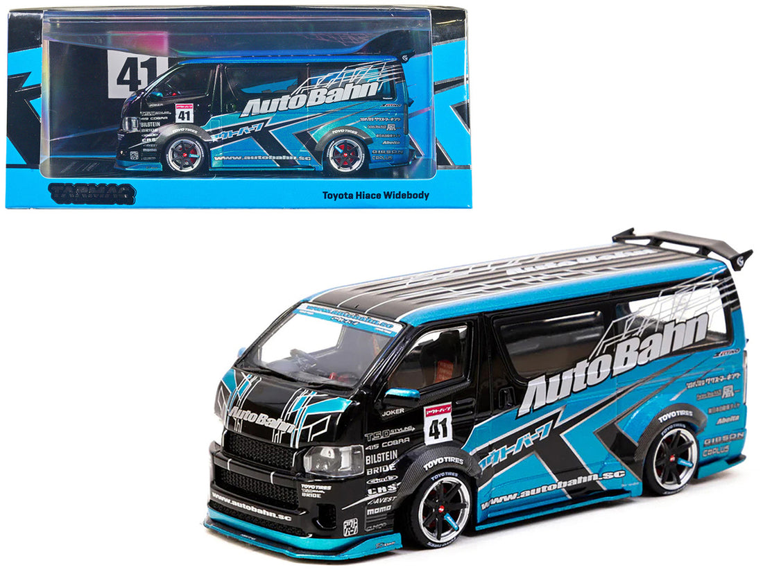 Toyota Hiace Widebody Van RHD (Right Hand Drive) "AutoBahn" Blue Metallic and Black with Graphics "Hobby43" Series 1/43 Diecast Model Car by Tarmac Works-0