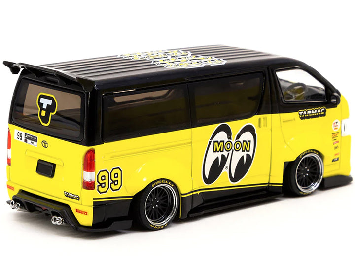 Toyota Hiace Widebody Van RHD (Right Hand Drive) #99 "Mooneyes Team Van" Yellow and Black with Graphics "Hobby43" 1/43 Diecast Model Car by Tarmac Works-1