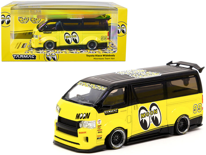 Toyota Hiace Widebody Van RHD (Right Hand Drive) #99 "Mooneyes Team Van" Yellow and Black with Graphics "Hobby43" 1/43 Diecast Model Car by Tarmac Works-0