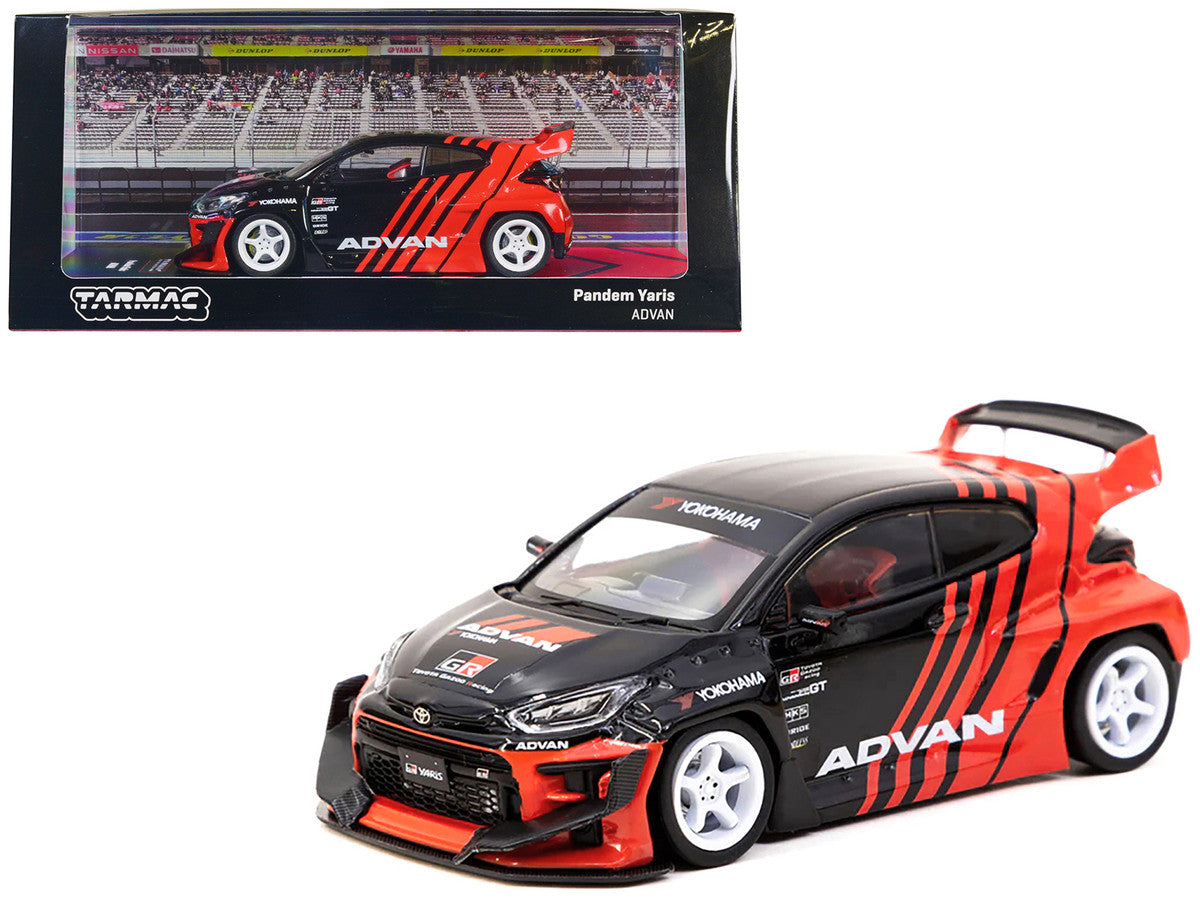 Toyota "Pandem" Yaris RHD (Right Hand Drive) Black and Red "ADVAN" Livery "Hobby43" Series 1/43 Diecast Model Car by Tarmac Works-0