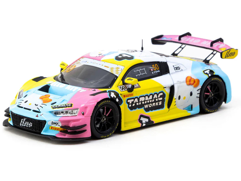 Audi R8 LMS GT3 Evo II #50 Adderly Fong "Macau GP Cup - Hello Kitty 50th Anniversary" "FIA GT World Cup" (2023) with Cards "Hobby43" Series 1/43 Diecast Model Car by Tarmac Works-1