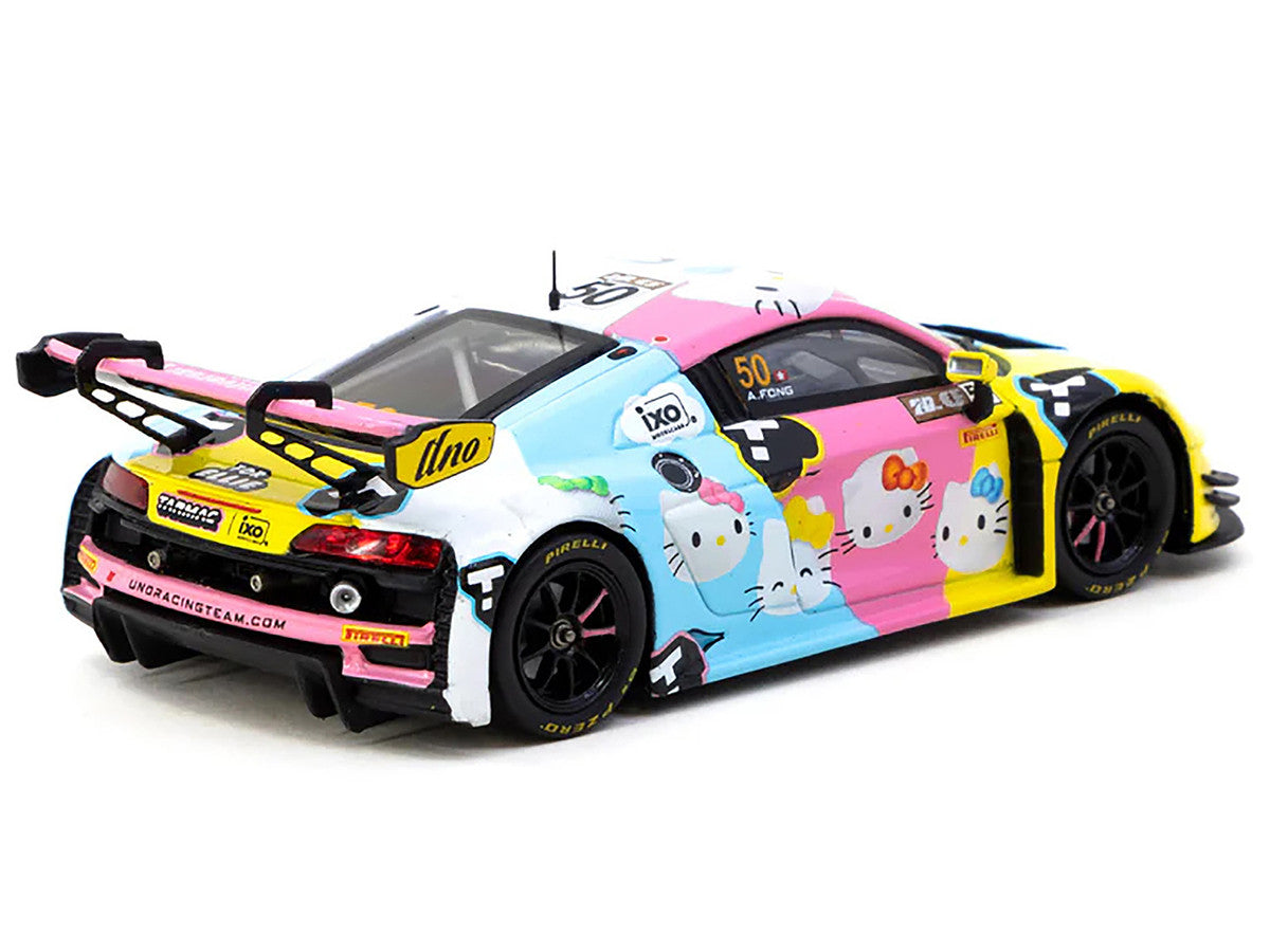 Audi R8 LMS GT3 Evo II #50 Adderly Fong "Macau GP Cup - Hello Kitty 50th Anniversary" "FIA GT World Cup" (2023) with Cards "Hobby43" Series 1/43 Diecast Model Car by Tarmac Works-2