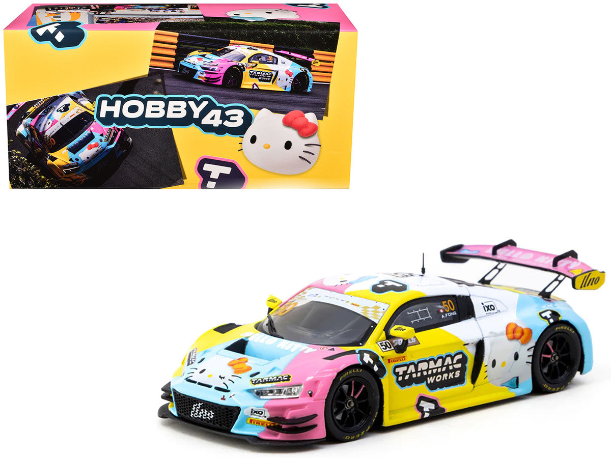 Audi R8 LMS GT3 Evo II #50 Adderly Fong "Macau GP Cup - Hello Kitty 50th Anniversary" "FIA GT World Cup" (2023) with Cards "Hobby43" Series 1/43 Diecast Model Car by Tarmac Works-0