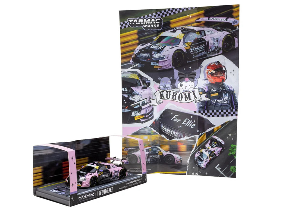 Audi R8 LMS GT3 evo II #10 Adderly Fong "Uno Racing Team - Kuromi" "Macau GT Cup - FIA GT World Cup" (2024) with A4 Poster "Hobby43" Series 1/43 Diecast Model Car by Tarmac Works
