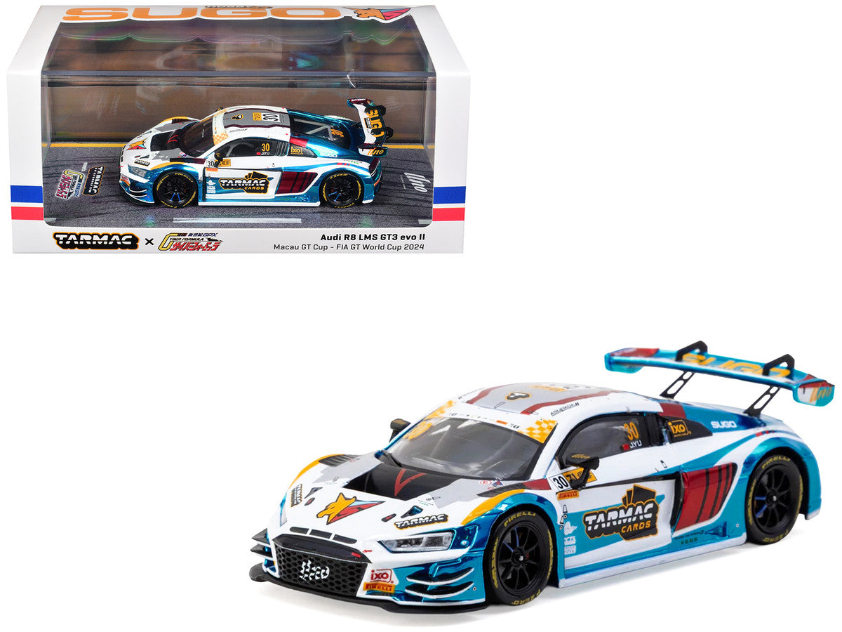 Audi R8 LMS GT3 evo II #30 James Yu "Uno Racing Team" "Macau GT Cup - FIA GT World Cup" (2024) with A4 Poster "Hobby43" Series 1/43 Diecast Model Car by Tarmac Works