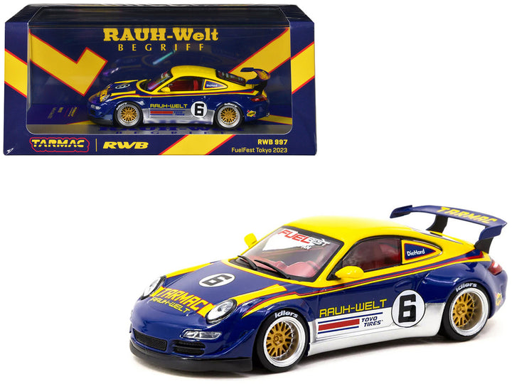 RWB 997 #6 Blue Metallic and Yellow with Graphics "FuelFest Tokyo 2023" "Hobby43" Series 1/43 Diecast Model Car by Tarmac Works-0