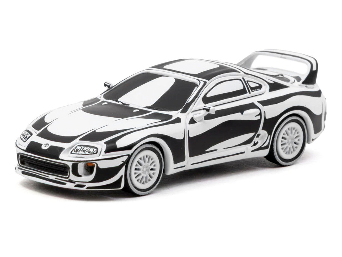 Toyota Supra "Designed by Joshua Vides" Black and White "Hobby64" Series 1/64 Diecast Model Car by Tarmac Works