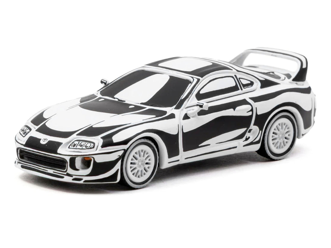 Toyota Supra "Designed by Joshua Vides" Black and White "Hobby64" Series 1/64 Diecast Model Car by Tarmac Works