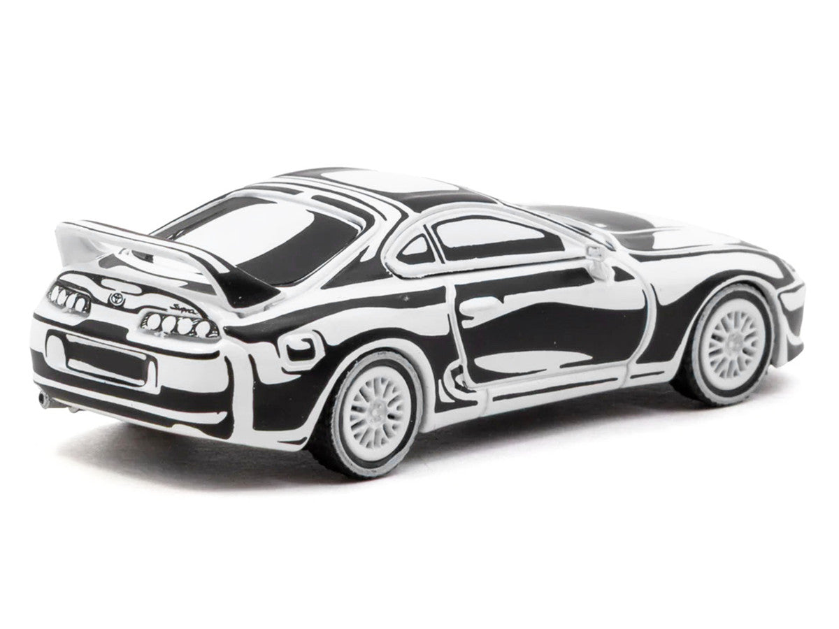 Toyota Supra "Designed by Joshua Vides" Black and White "Hobby64" Series 1/64 Diecast Model Car by Tarmac Works