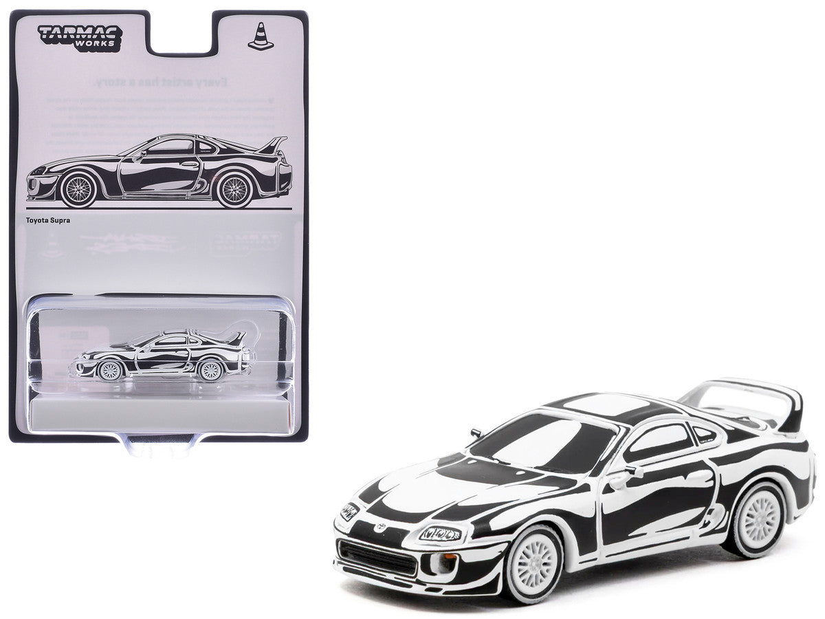 Toyota Supra "Designed by Joshua Vides" Black and White "Hobby64" Series 1/64 Diecast Model Car by Tarmac Works