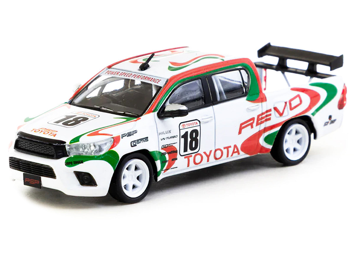 Toyota Hilux Pickup Truck RHD (Right Hand Drive) #18 White with Red and Green Graphics "Hobby64" Series 1/64 Diecast Model Car by Tarmac Works-0