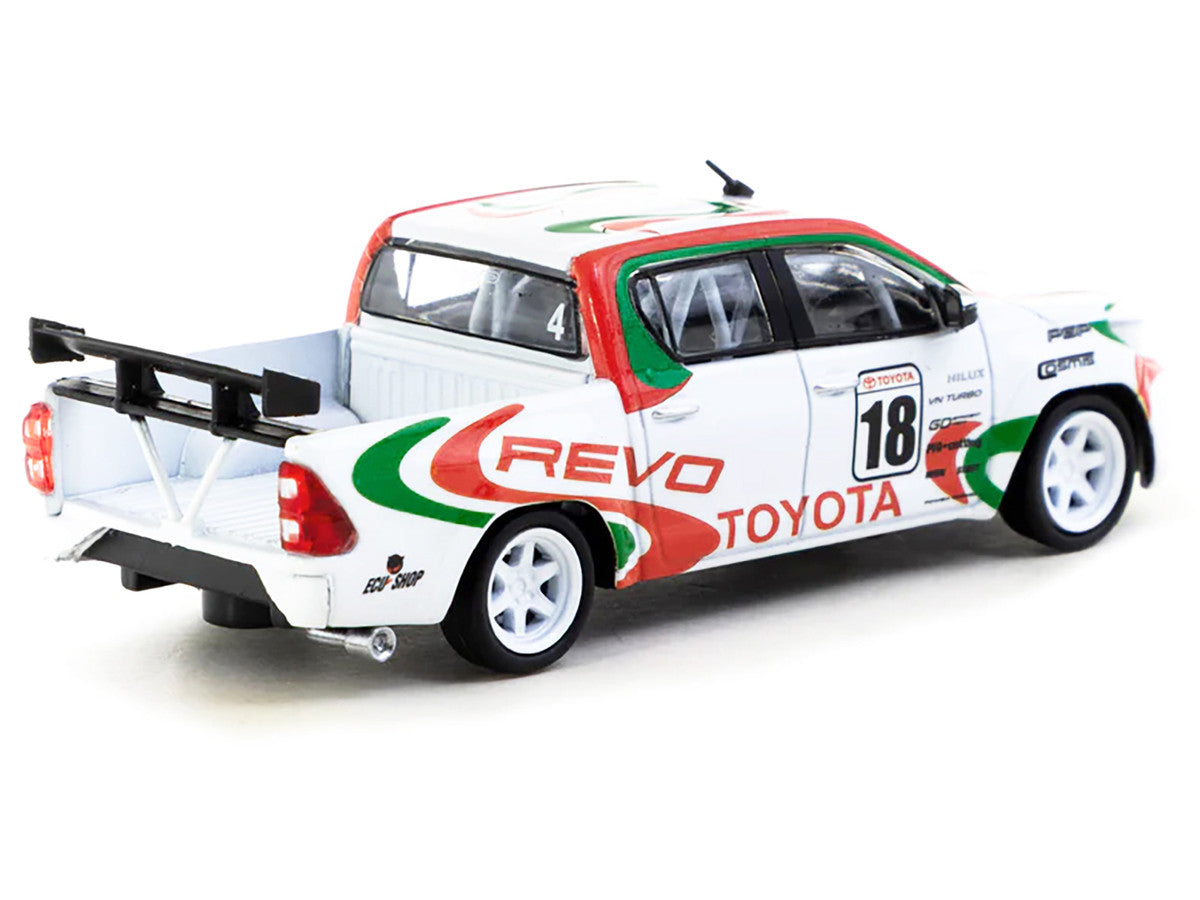 Toyota Hilux Pickup Truck RHD (Right Hand Drive) #18 White with Red and Green Graphics "Hobby64" Series 1/64 Diecast Model Car by Tarmac Works-1