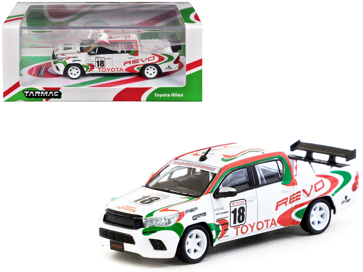 Toyota Hilux Pickup Truck RHD (Right Hand Drive) #18 White with Red and Green Graphics "Hobby64" Series 1/64 Diecast Model Car by Tarmac Works-2