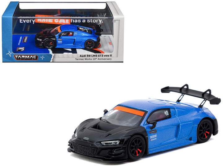 Audi R8 LMS GT3 evo II #10 "Tarmac Works 10th Anniversary" Blue Metallic and Matt Black "Hobby64" Series 1/64 Diecast Model Car by Tarmac Works