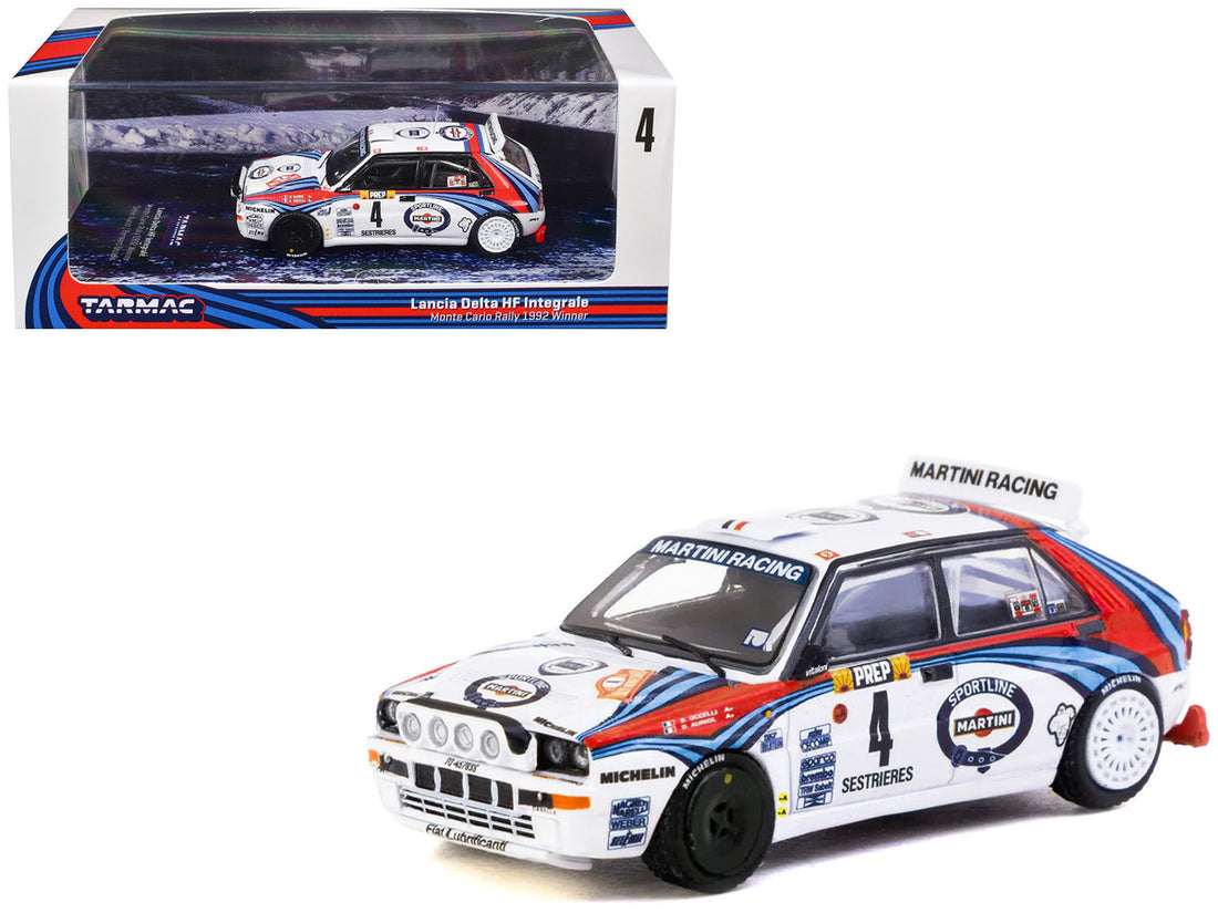 Lancia Delta HF Integrale #4 Didier Auriol - Bernard Occelli "Martini Racing" Winner "Monte Carlo Rally" (1992) "Hobby64" Series 1/64 Diecast Model Car by Tarmac Works-0