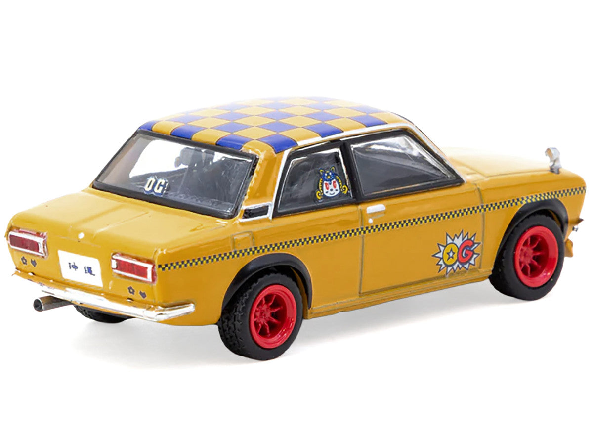 Datsun 510 "OG Beer" Yellow with Checkered Top "Hobby64" Series 1/64 Diecast Model Car by Tarmac Works 2