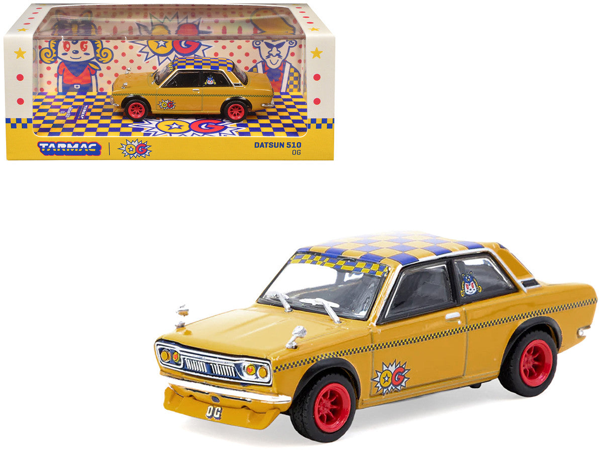 Datsun 510 "OG Beer" Yellow with Checkered Top "Hobby64" Series 1/64 Diecast Model Car by Tarmac Works 3